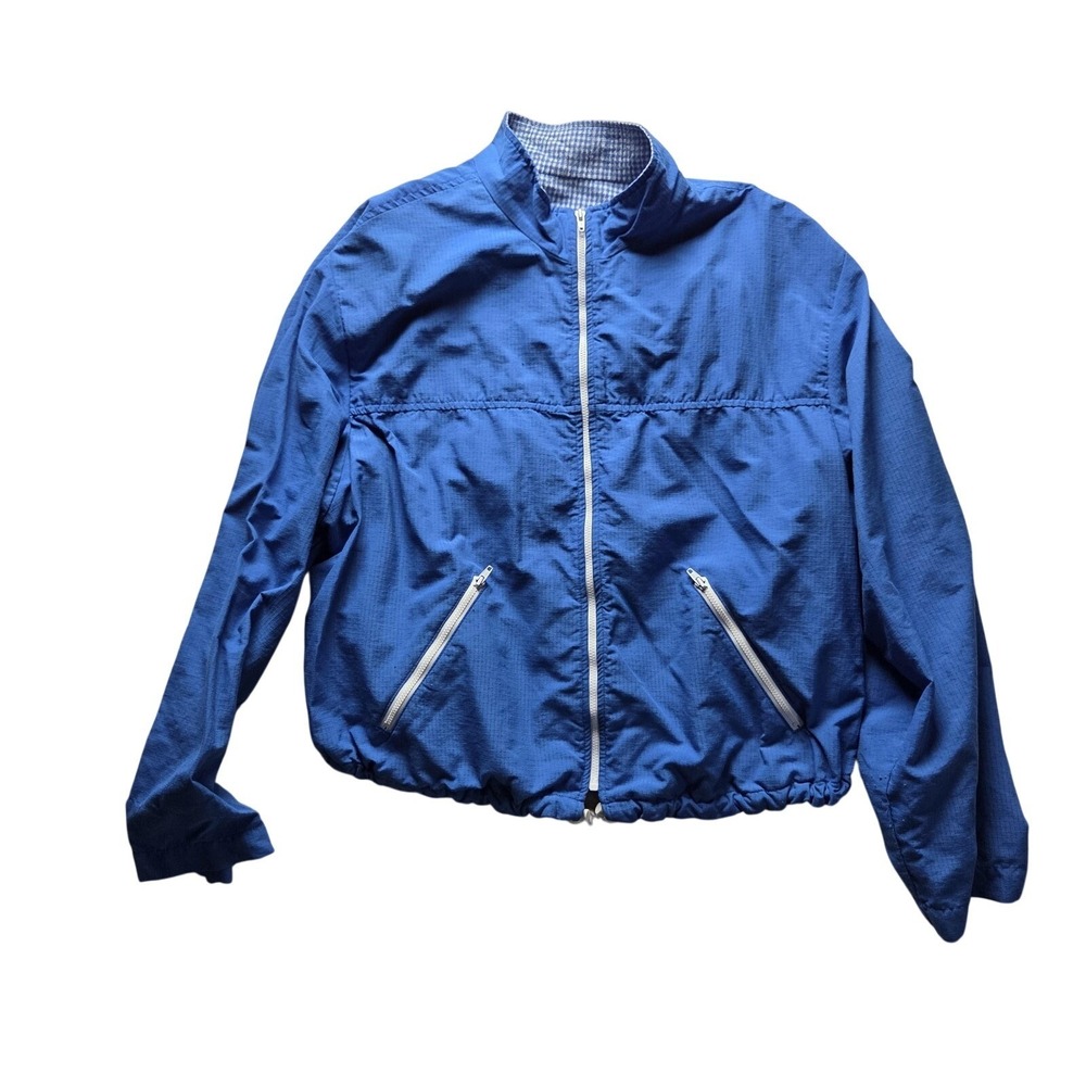 Koret Francisca Petites Blue Ripstop Windbreaker Jacket Gingham Lined Full Zip
